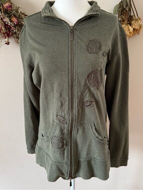 Fairygrunge Coldwater Creek Olive Green Zip Up Sweatshirt